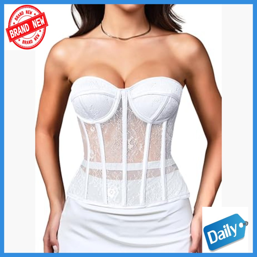 Sheer Mesh Underwire Bustier Shapewear Corset Push-Up Lace